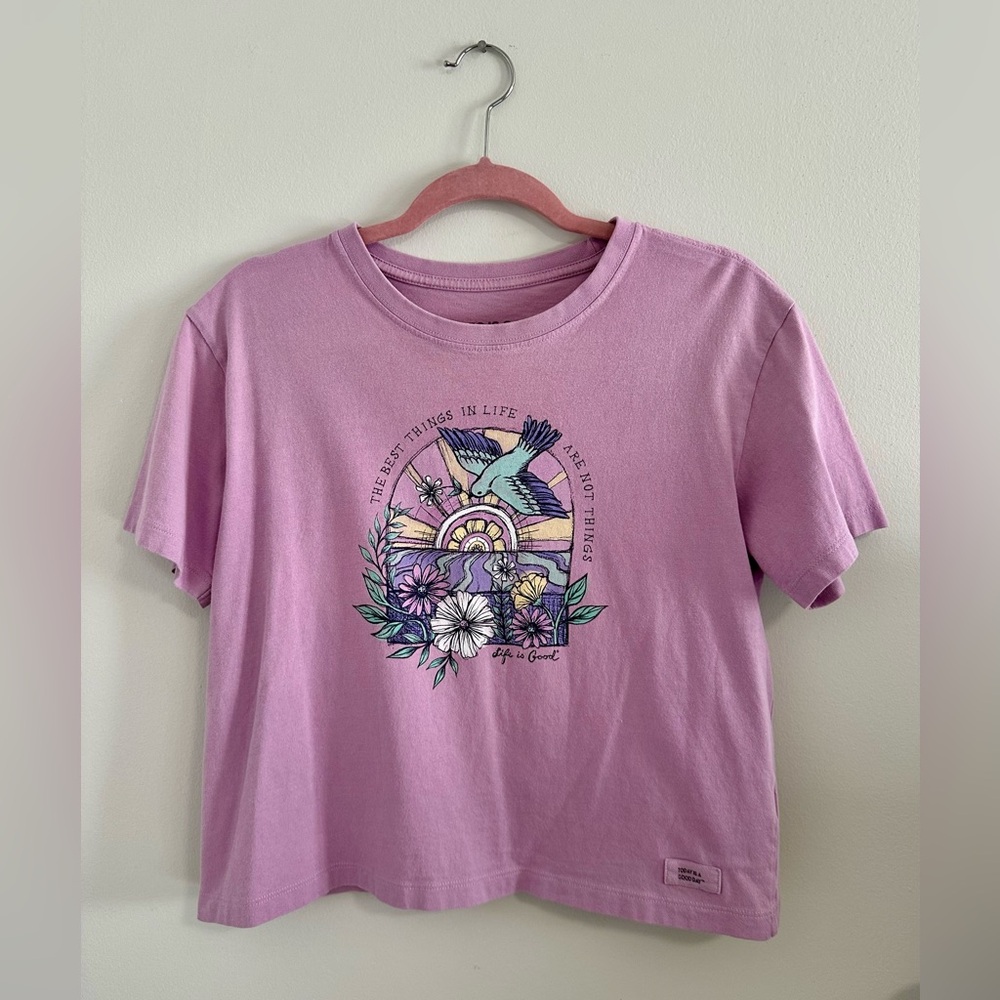Life Is Good Lilac Short Sleeve Cropped Tee